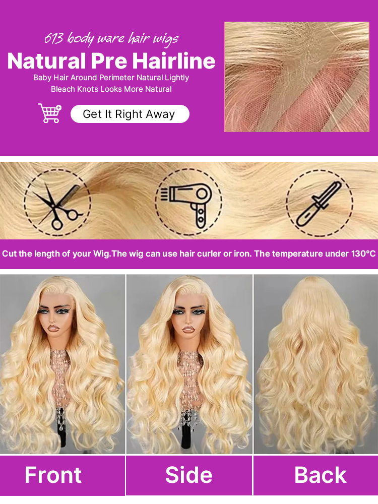 220% Density 613 Honey Blonde  - огляд і ціна 613 Blonde Body Wave Lace Front Wig